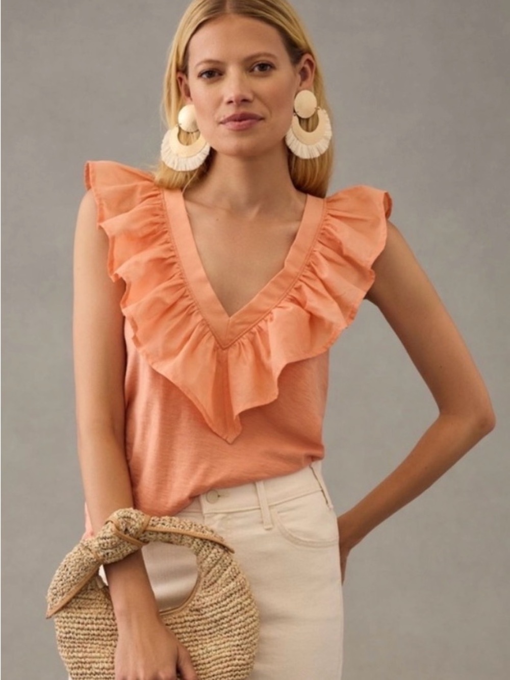 Nation LTD Peach Ruffle V-Neck Camisole
